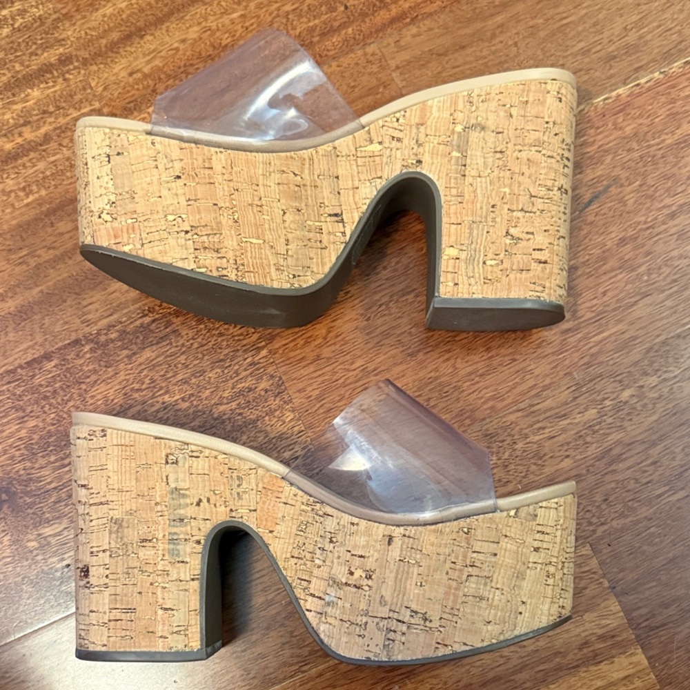 SCHUTZ Clear Cork Platform Sandals